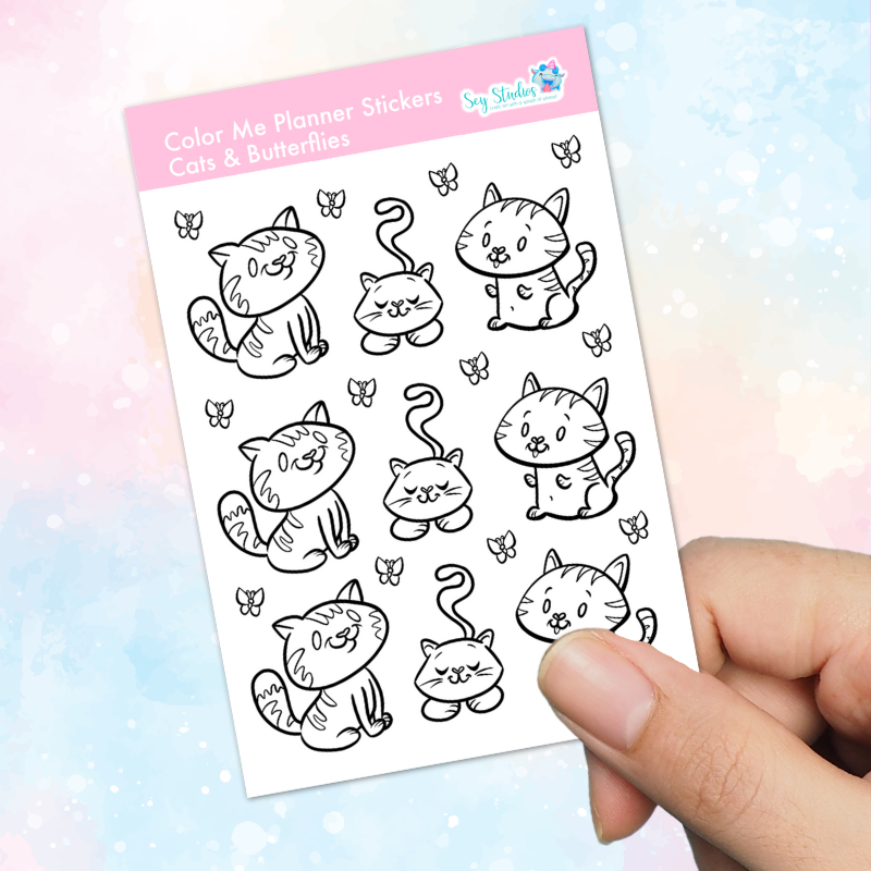 Color Me Planner Stickers - Cats & Butterflies