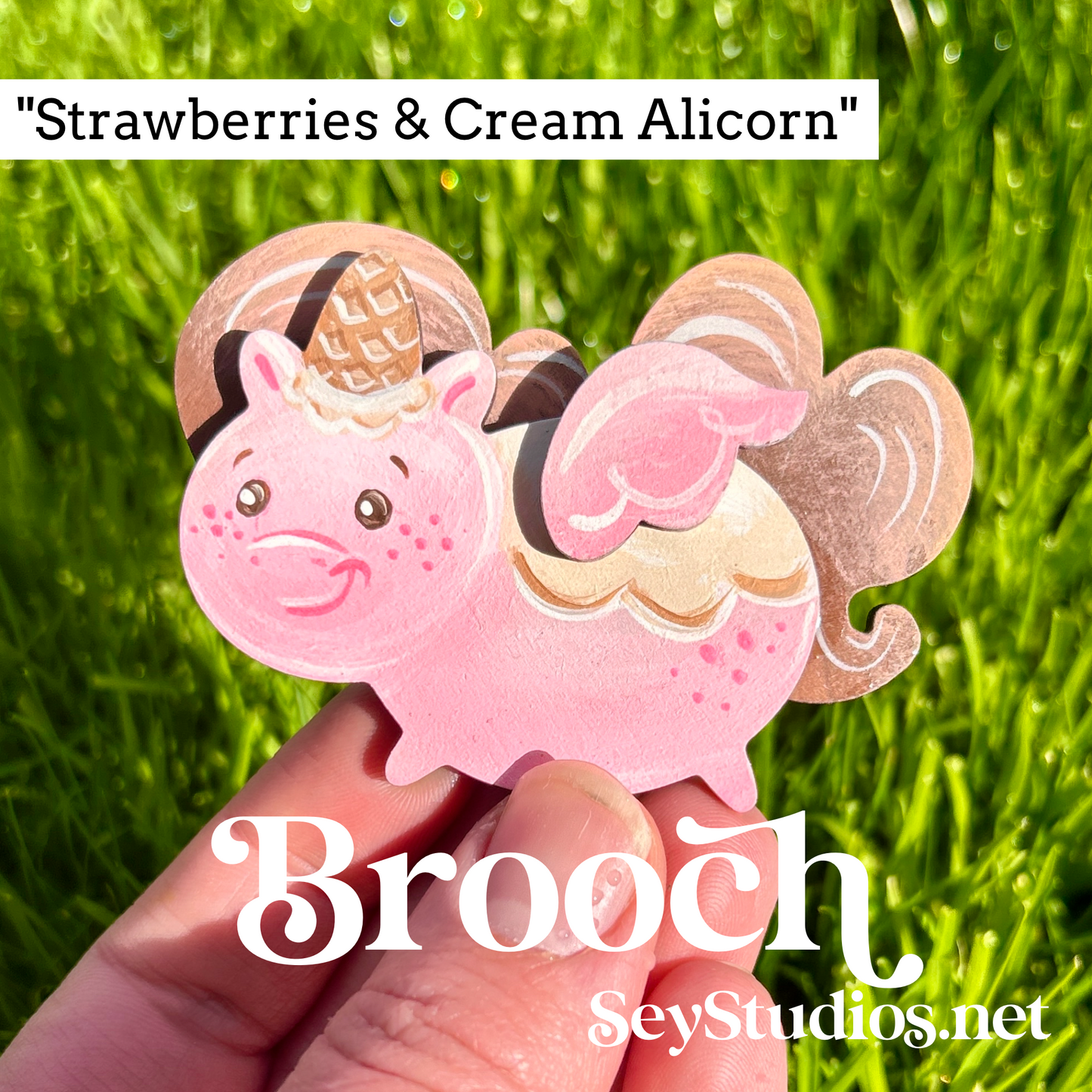 Brooch - “Strawberries & Cream Alicorn”