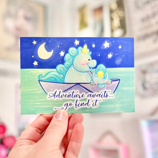 "Paper Boat Ride Unicorns" Postcard