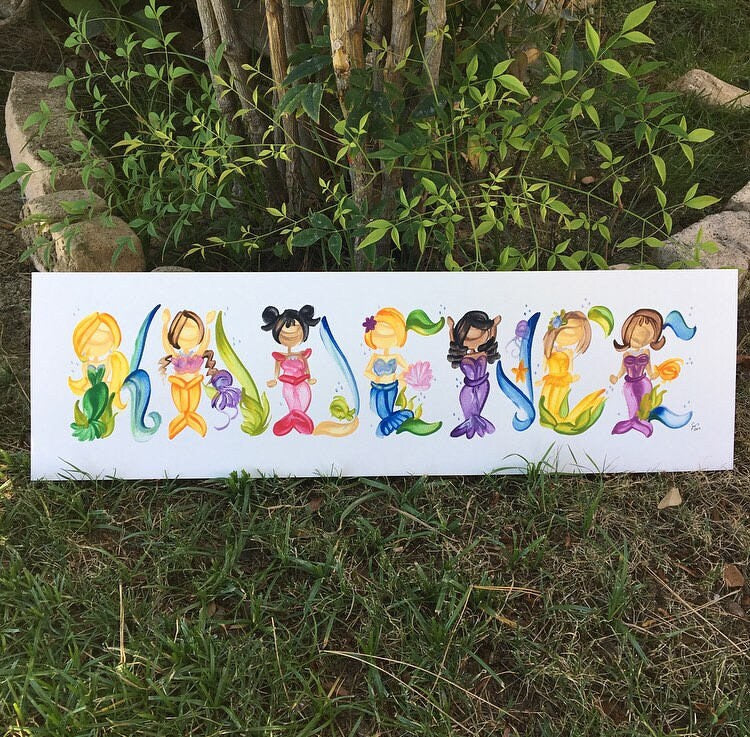 Adorable mermaid name painting featuring the name "KADENCE"