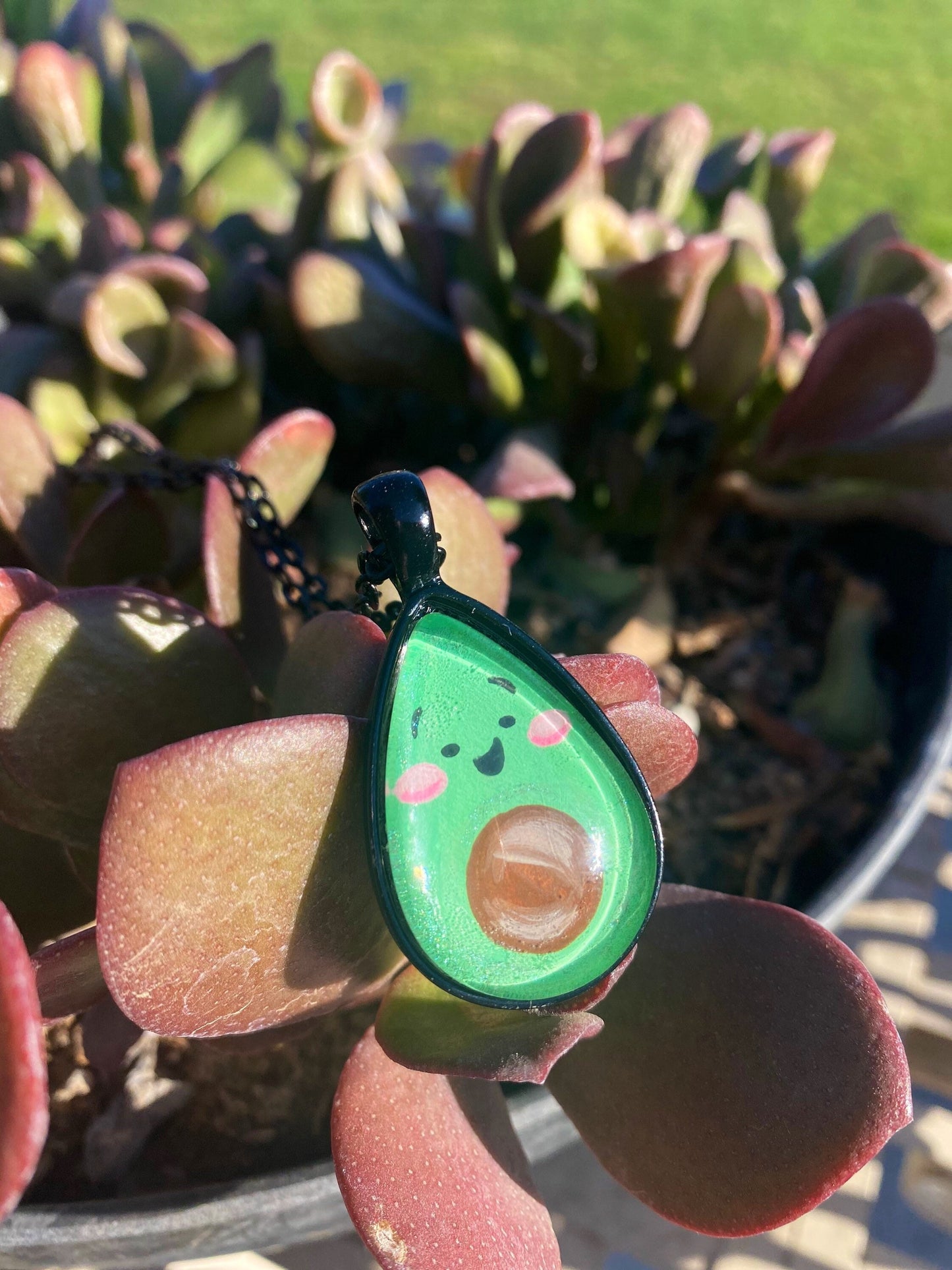 "Happy Avocado" Hand Painted Pendant Necklace