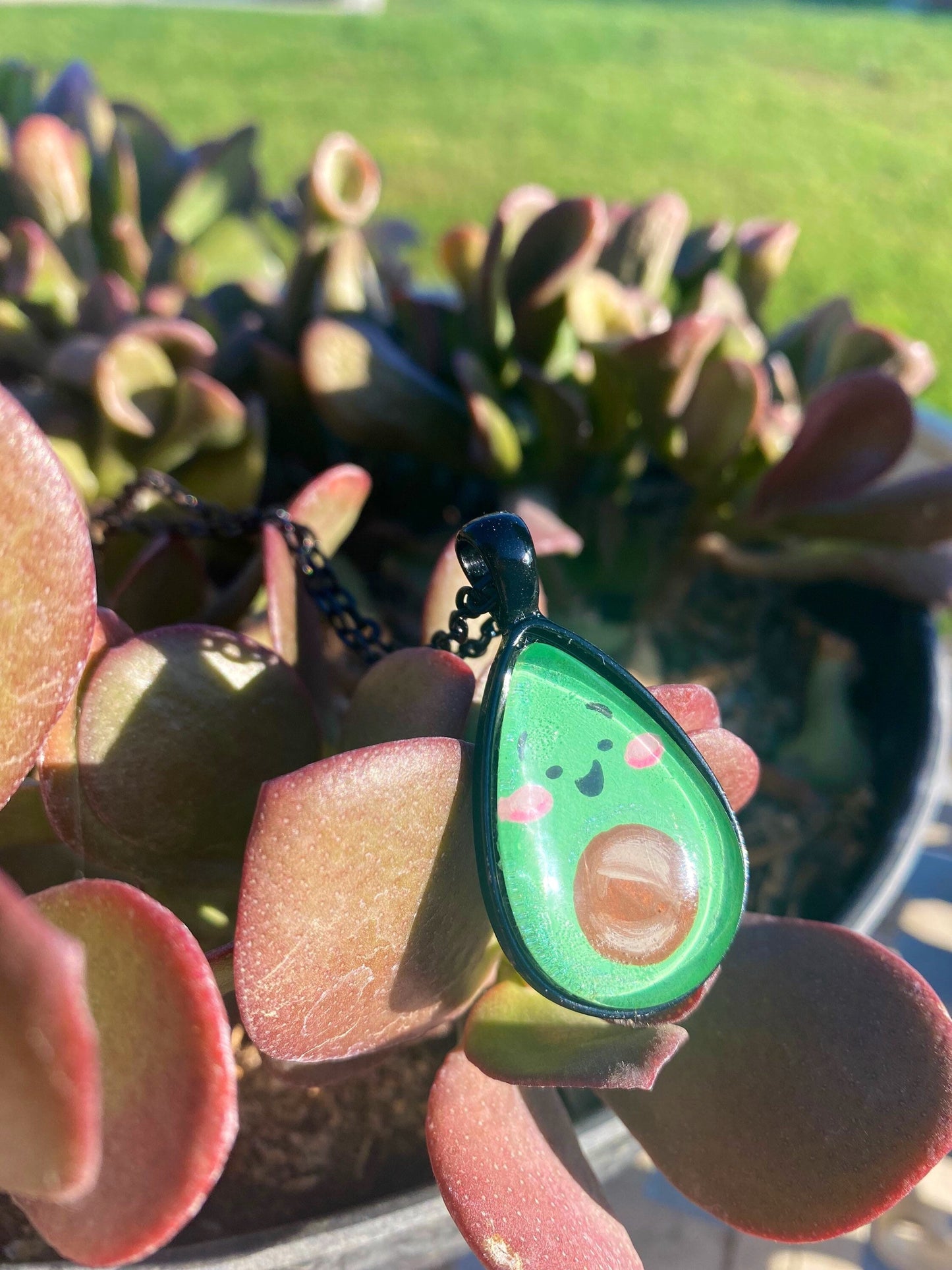 "Happy Avocado" Hand Painted Pendant Necklace