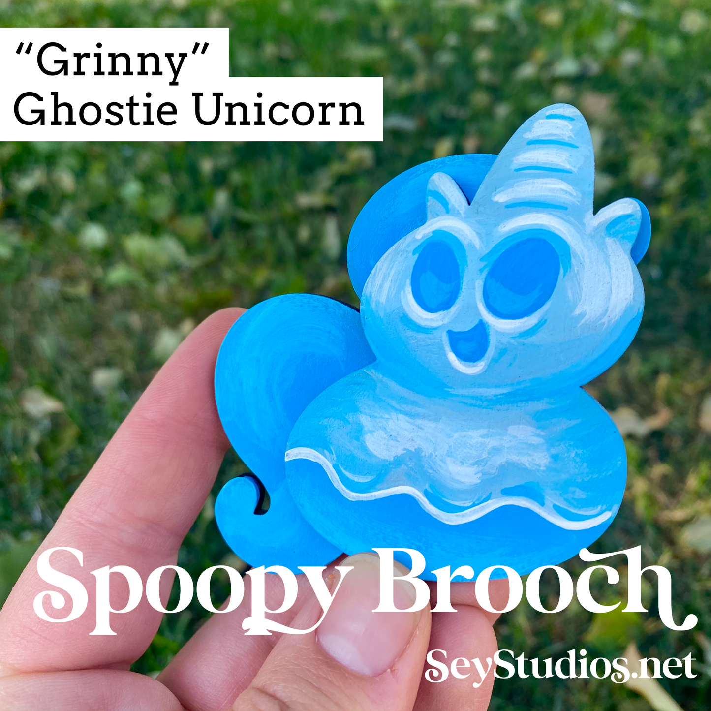 Original - “Grinny, Ghost Unicorn” Spoopy Brooch